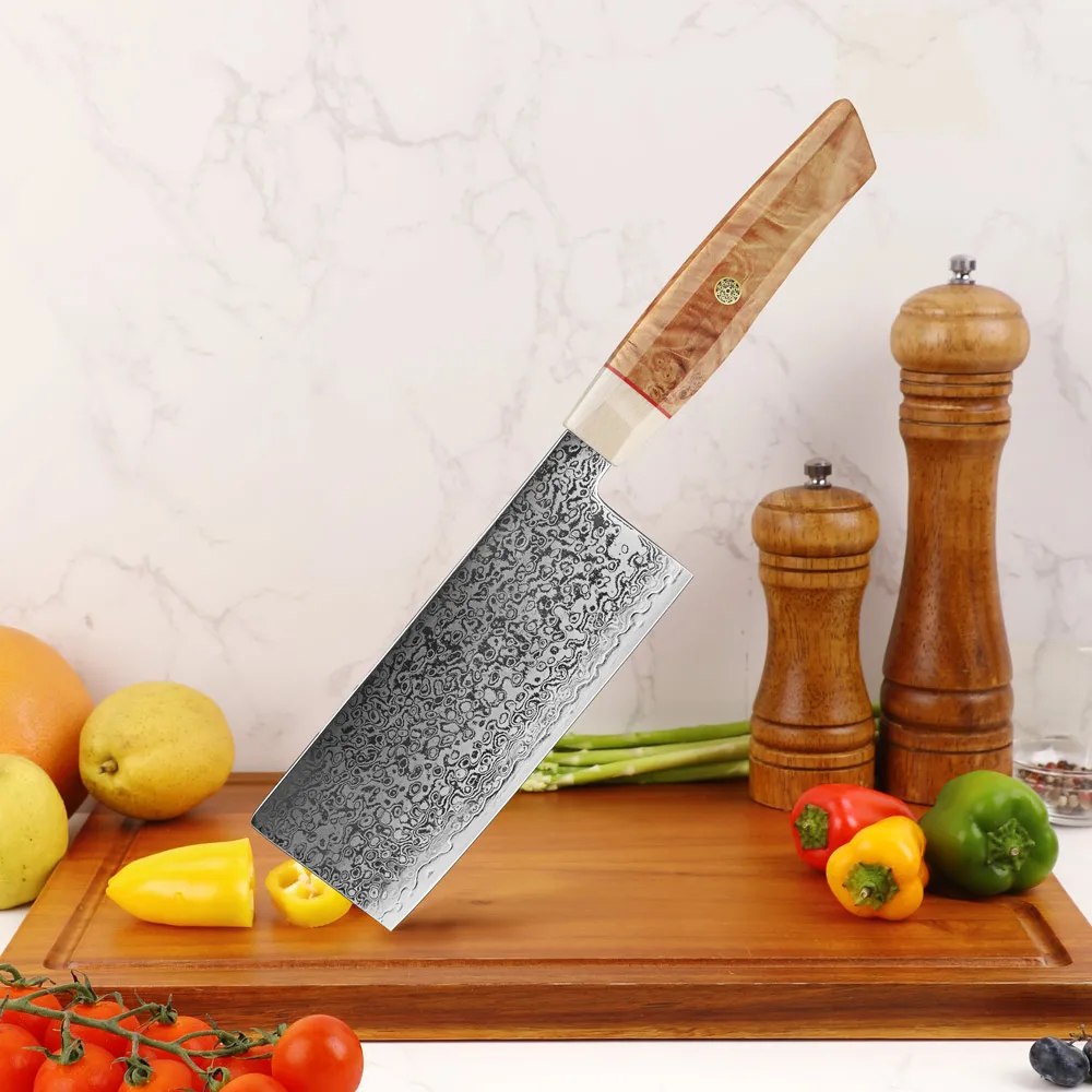 Amber High End S35vn Damascus Powder Steel Chopping Slicer Vegetable Knives Nakiri Knife Professional Home Kitchen
