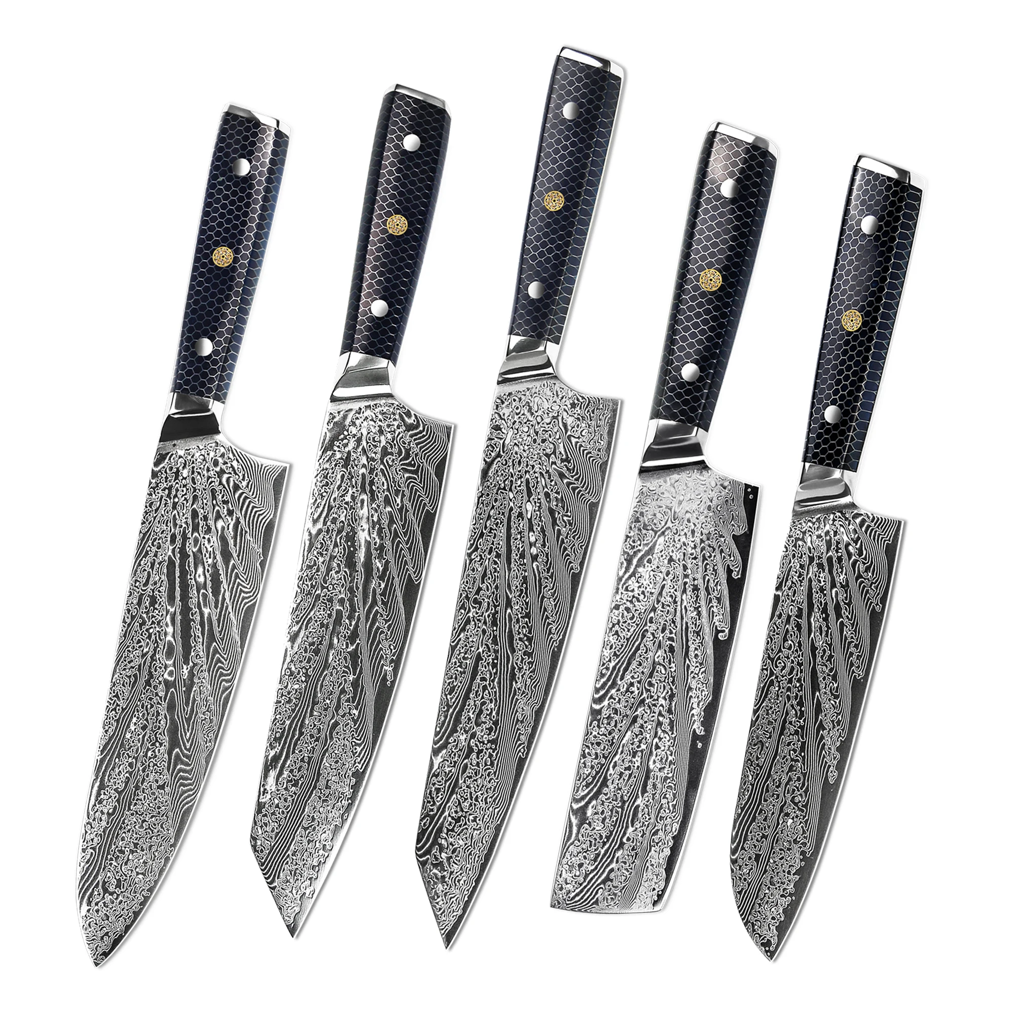 Yangjang Amber Premium Honey Comb Resin Handle Damascus Steel Vg10 Japanese Knife Sets