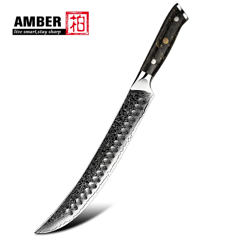 Amber 67 Layer Damascus Steel Ultra Sharp Oem Cooking Slaugther Meat Carving Knife