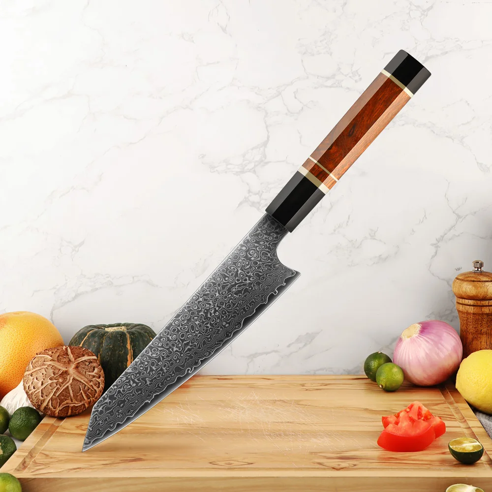 Amber Vg10 Damascus Japanese Utility Knife 7 Inch Damascus Steel Super Sharp Kitchen Cooking Knives Wooden Gift Box Factory