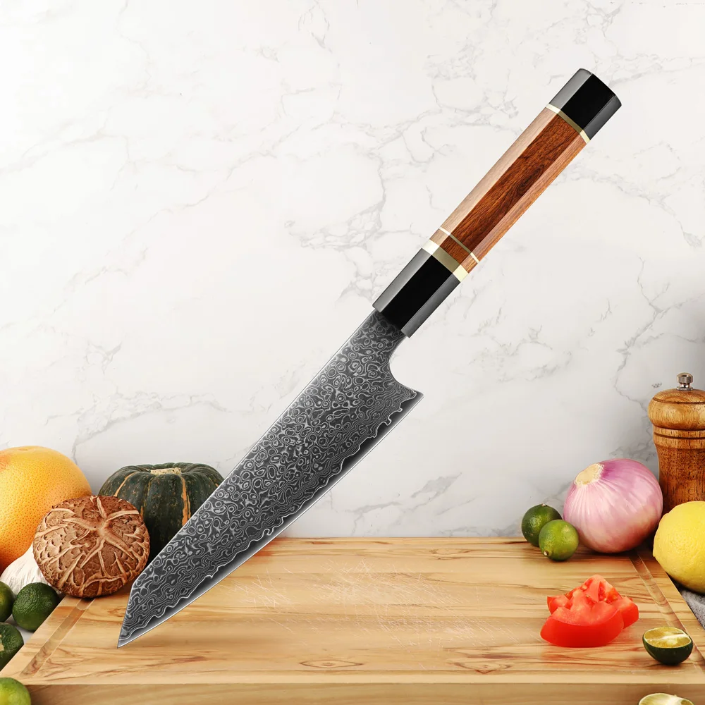 Amber Best Price Japanese Damascus Chef Knife Vg-10 Steel Core Handmade Custom Kitchen Knives Full Tang With Ironwood Handle