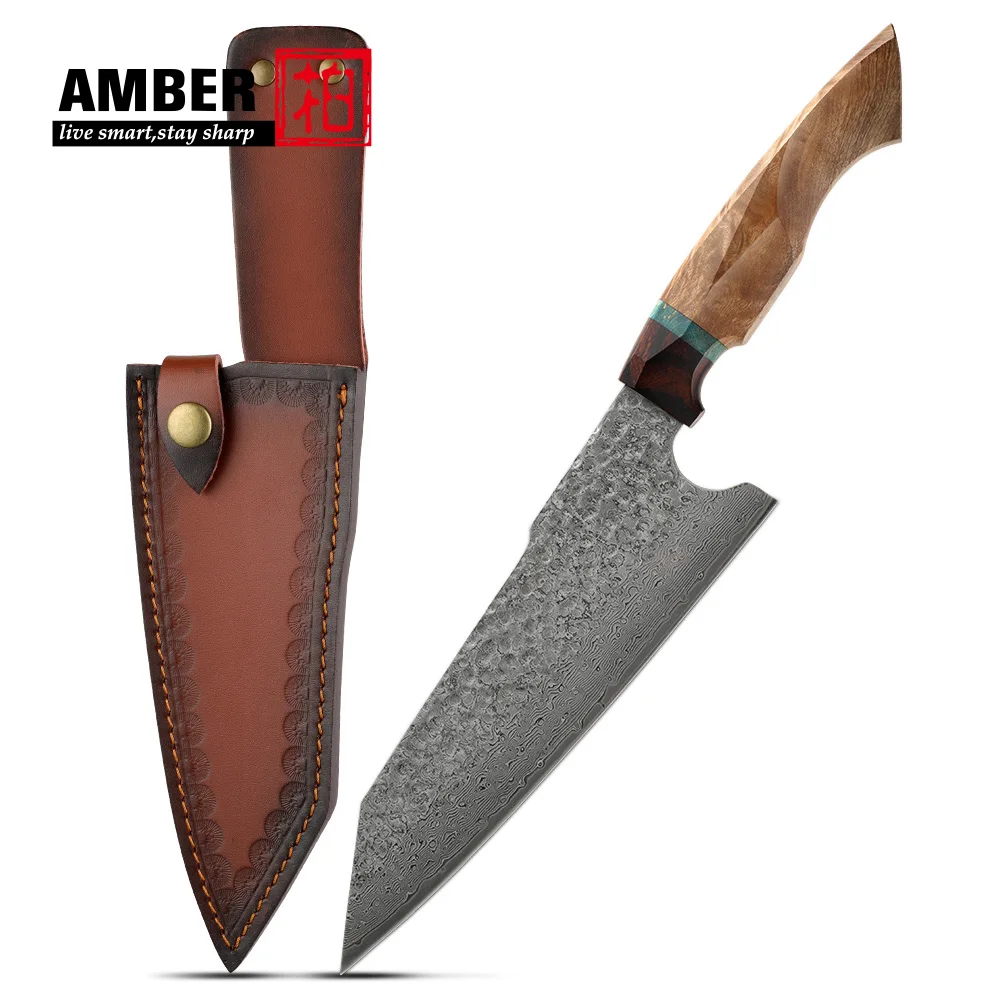 New Design Handmade 67-layer Damascus Kiritsuke Knife Acid-pickling Hammer Pattern With Comfortable Arched Hard Wood Grip