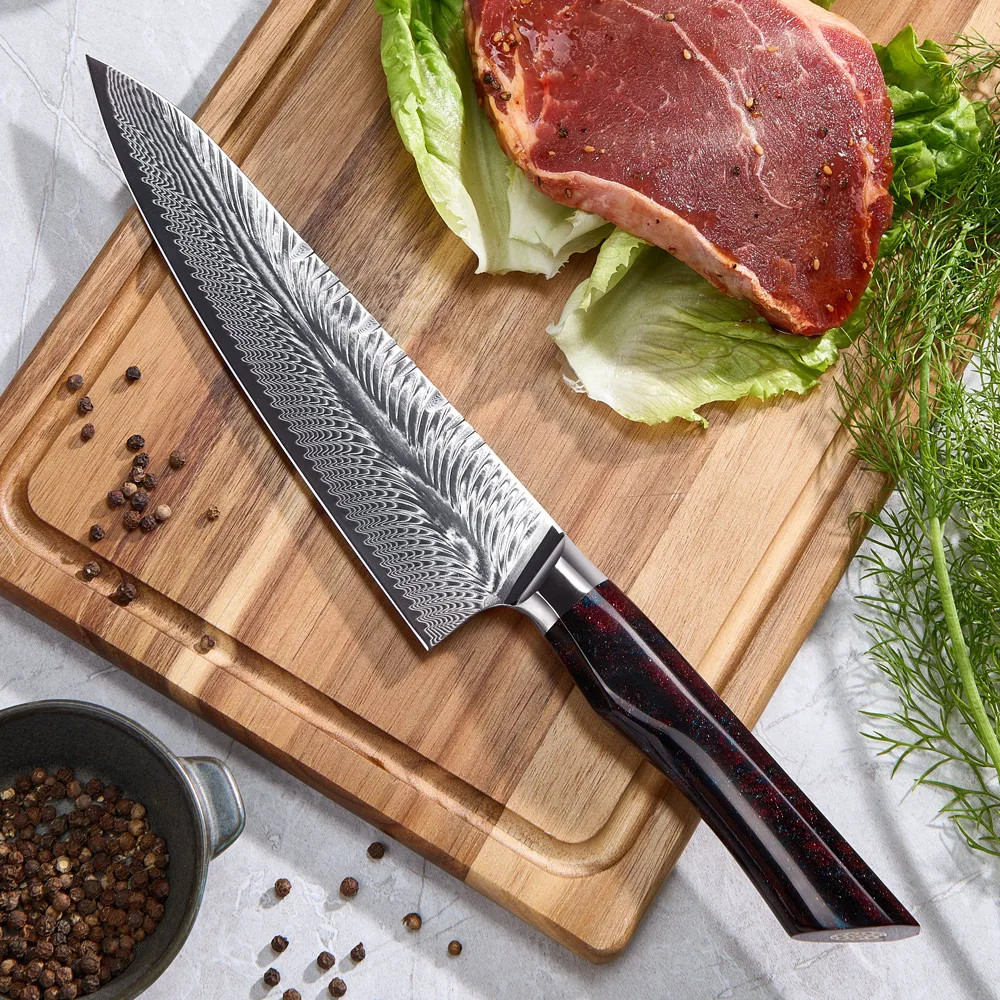 Amber Japanese Aus10 Damascus Chef Knife 73 Layers Razor Sharp Steel Blade Kitchen Knives For Professional Kitchens Butcher