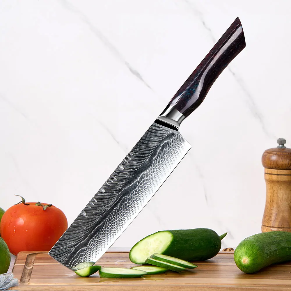 Amber New Arrival Damascus Kitchen Knife 7 Inches Santoku Knife Vg10 Steel Core Sharp Blade Japan Knives With Resin Handle