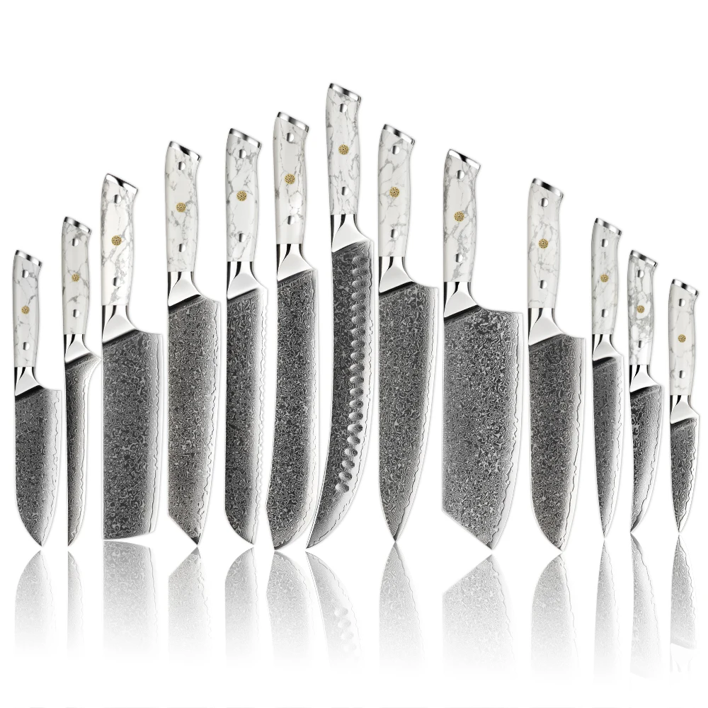 Amber Damascus Knife Set Turquoise Stone Handle 67layers Vg10 Chef Knife Set Kitchen Knife Set