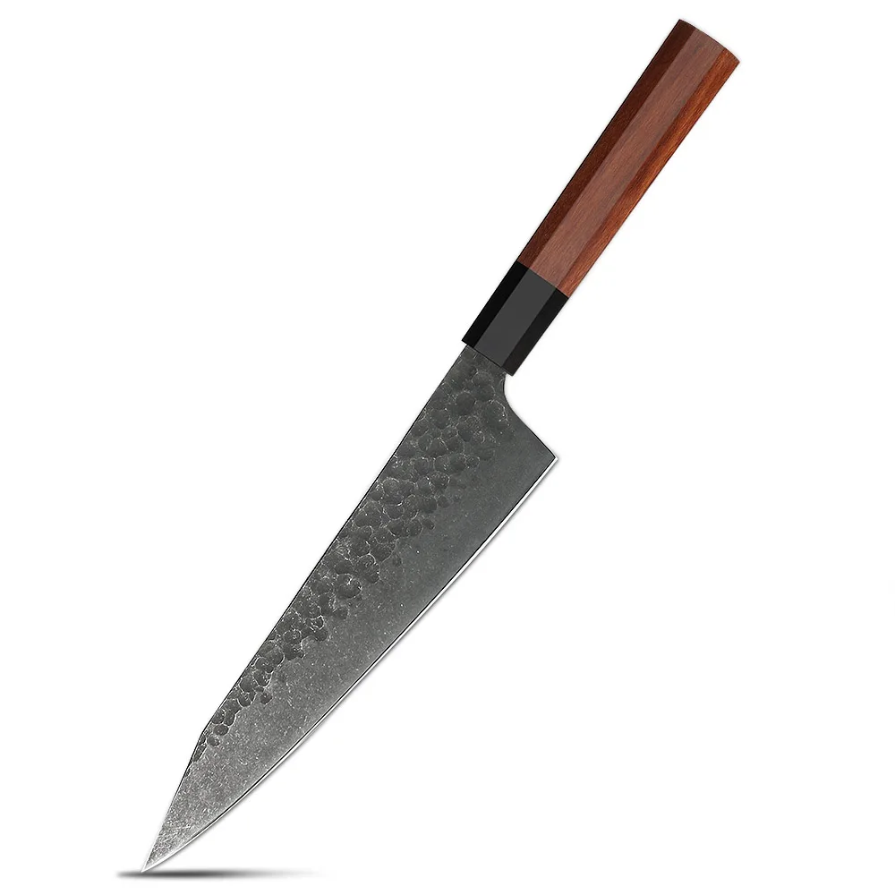 High Quality 440c Handmade Hammer High Carbon Stainless Steel Black Korouchi Blade Kitchen Knife For Chef Knife