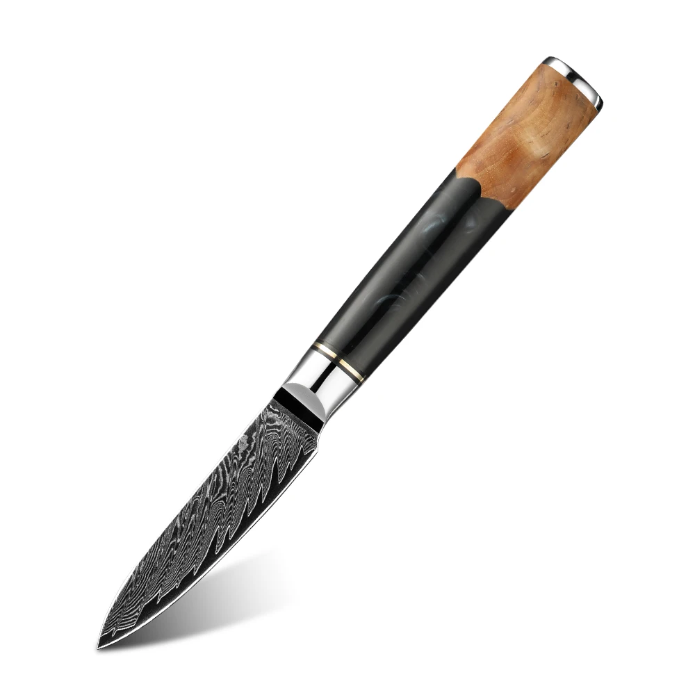 Amber 3.5 Inch Kitchen Utility Knife Multipurpose Small Kitchen Knife Vg10 Damascus Steel Fruit Paring Knife With Wood Handle