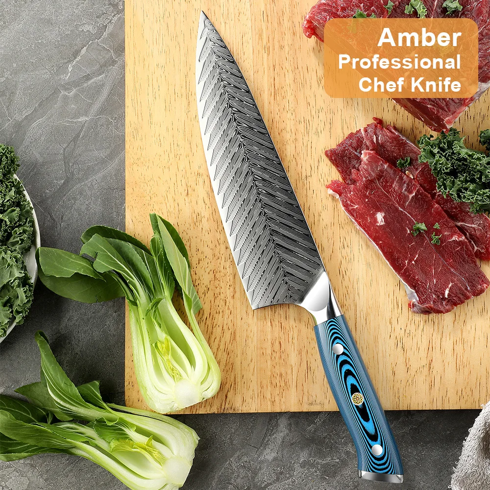 Custom Logo 73layers Aus10 Damascus Knife Kitchen Wood Handle Kitchen Knife Sharp Kitchen Knives