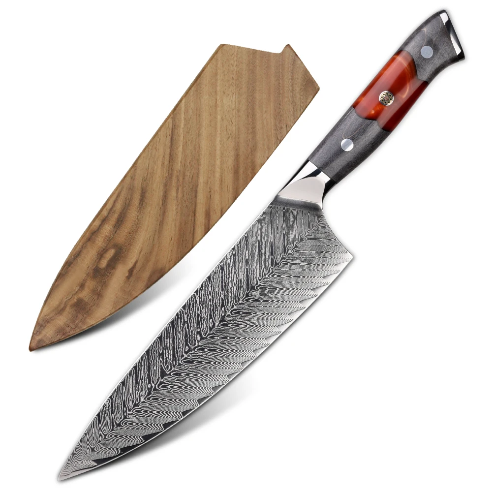 Yangjiang Amber Vg10 Damascus Steel Chef Knife With Resin Handle