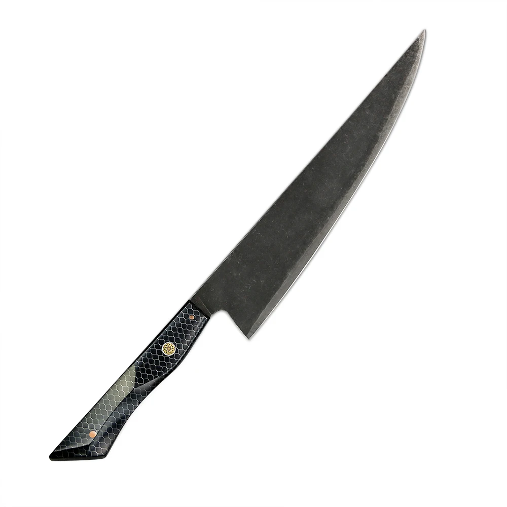 Yang Jiang Amber Hot Selling 3 Layer Steel 10cr15mov Chef Knife With Resin Aluminum Mesh Handle Chef Knife