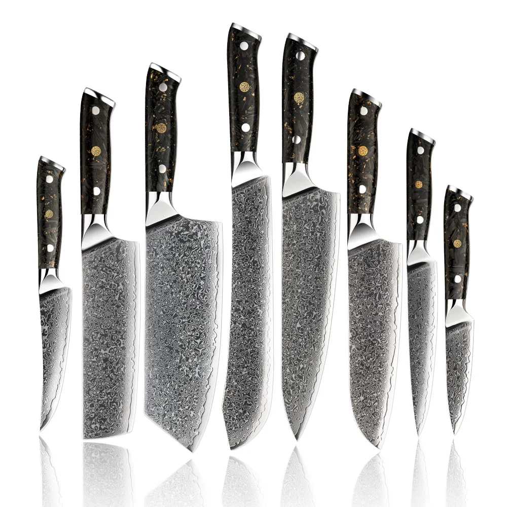 Dropshipping Carbon Fiber Handle 8pcs Vg10 Japanese Damascus Steel Kitchen Knife Set Professional Knives Set Chef Knife Set