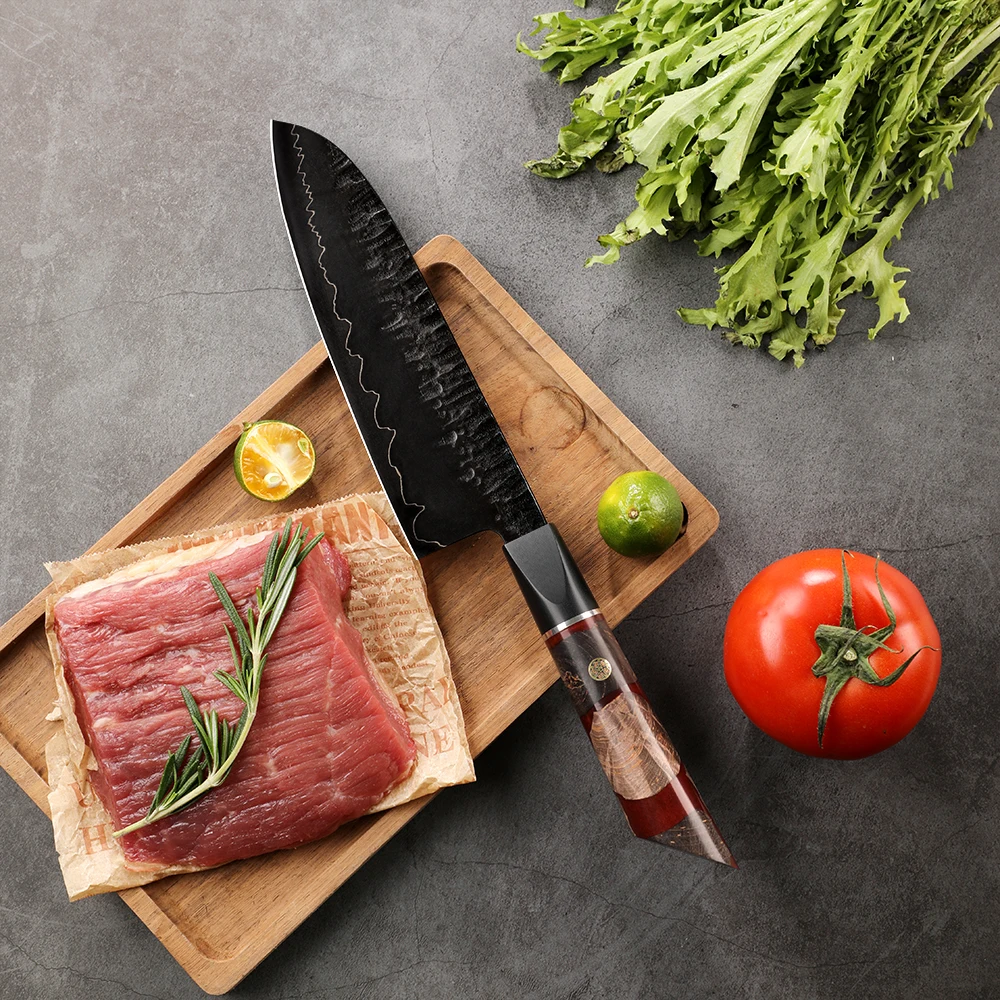 Amber Professional 7inch Top Chef Knives Japanese Style Kitchen Knives High Carbon Steel Japanese Forged Santoku Knife