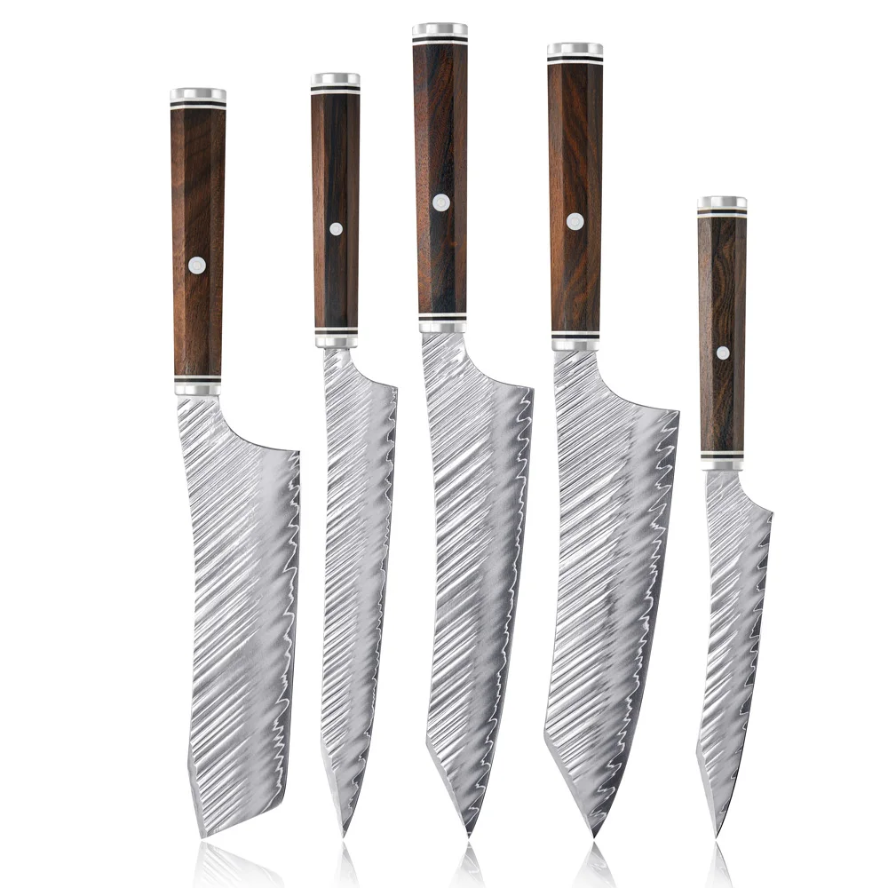 Amber New Japanese Chef Knife Set 5pcs Wood Octagonal Hnalde Japanese Kitchen Knives
