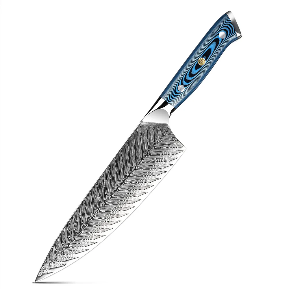 Professional 8inch 73layer Aus10 Damascus Steel Chef Knives With Pakkawood Handle