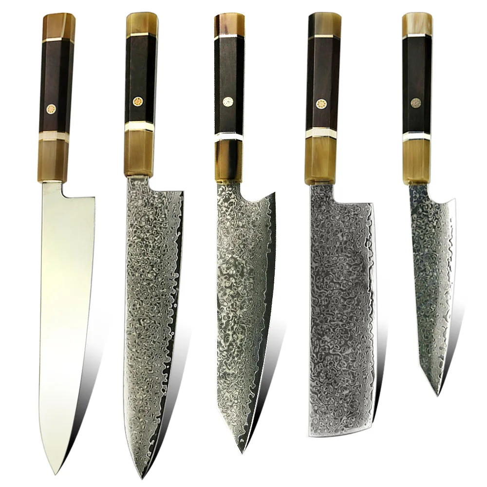 New Design 5 Pcs Damascus Vg10 Steel 67 Layers Kitchen Knife Set With Black Ebony Handle