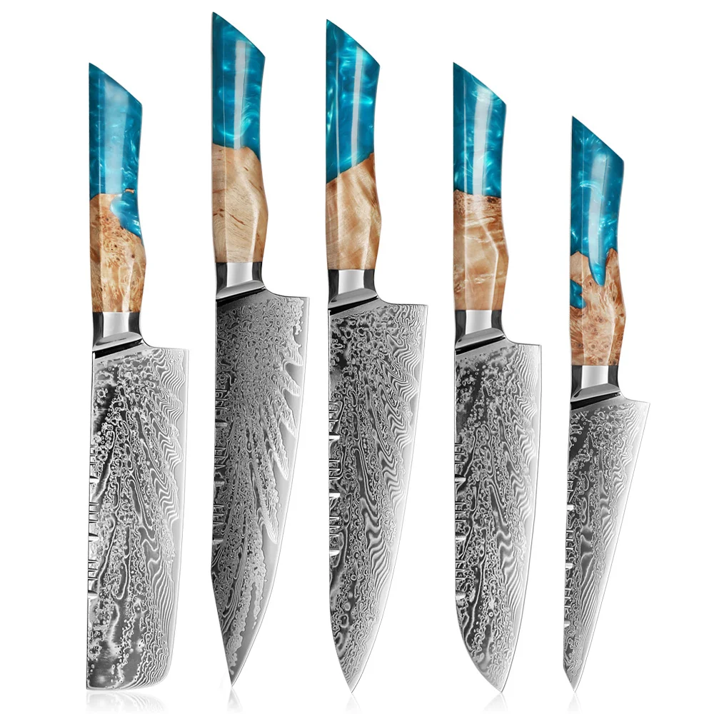 High Quality Kitchen Knife Set Damascus Knife Aus-10v Steel Core 67 Layers Blade Knife Set With Wood Handle