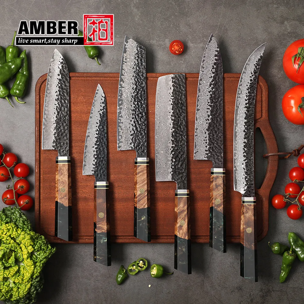 Custom Logo Wood Resin Handle Japanese Professional Vg10 Damascus Steel Kitchen Knives In High Quality