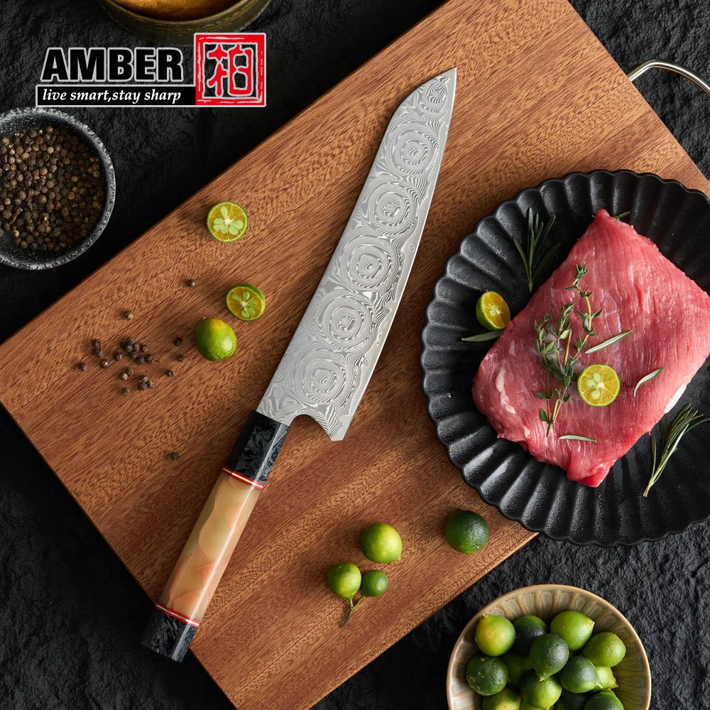 Professional Japanese Chef Knife 67 Layers Damascus Steel Novel Rose Pattern With Fluorescent Handle