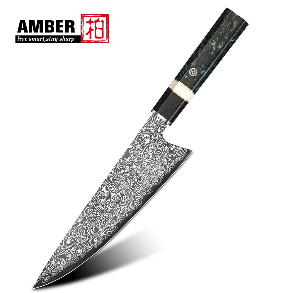 Extreme Sharpness Acid-pickling Damascus Chef Knife Beautiful Emerald Resin Handle Hot-sale Style Professional Kitchen Knife