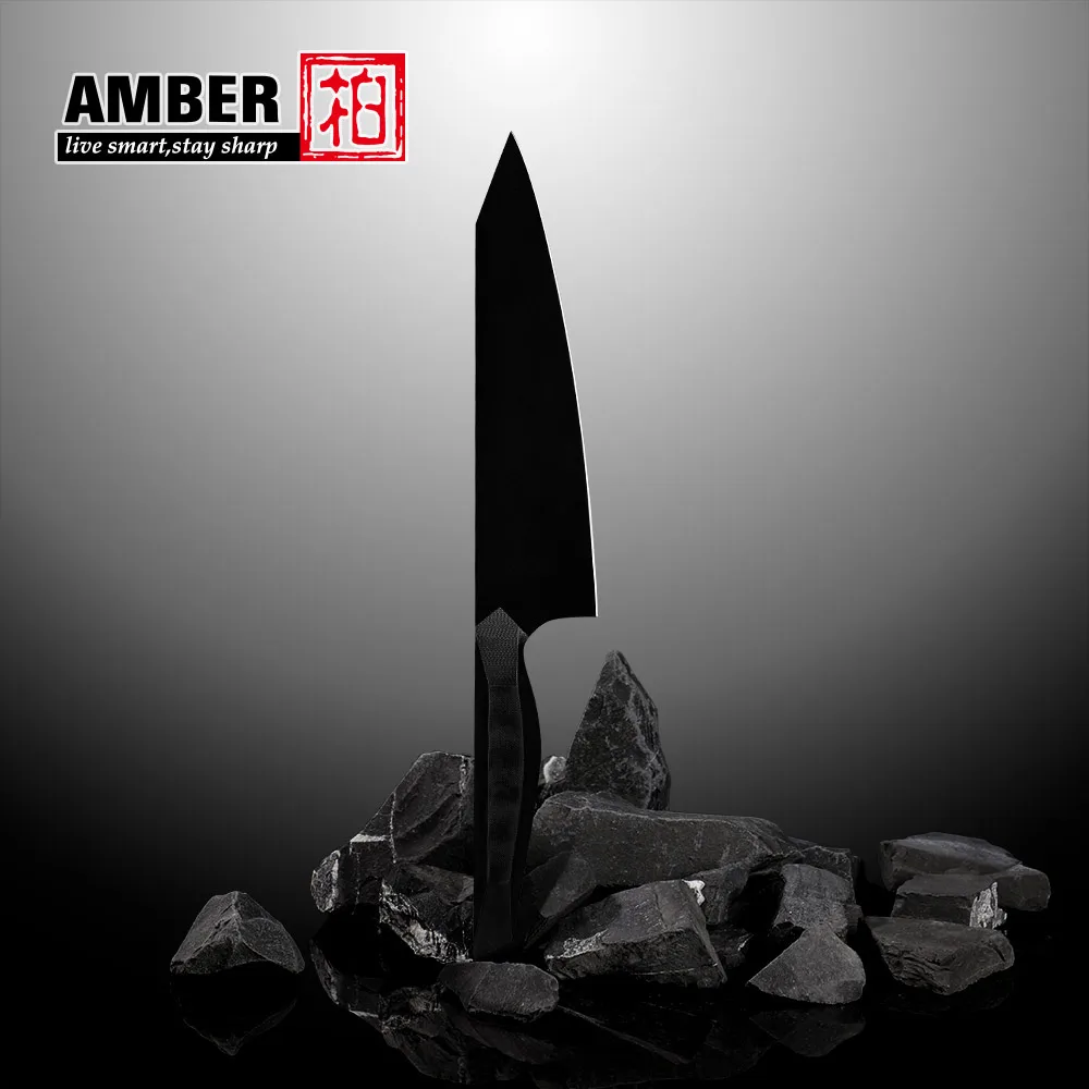 Professional Black Titanium Nitrate Coated 440c High Carbon Steel Stainless Steel Ultra Sharp Kitchen Knife