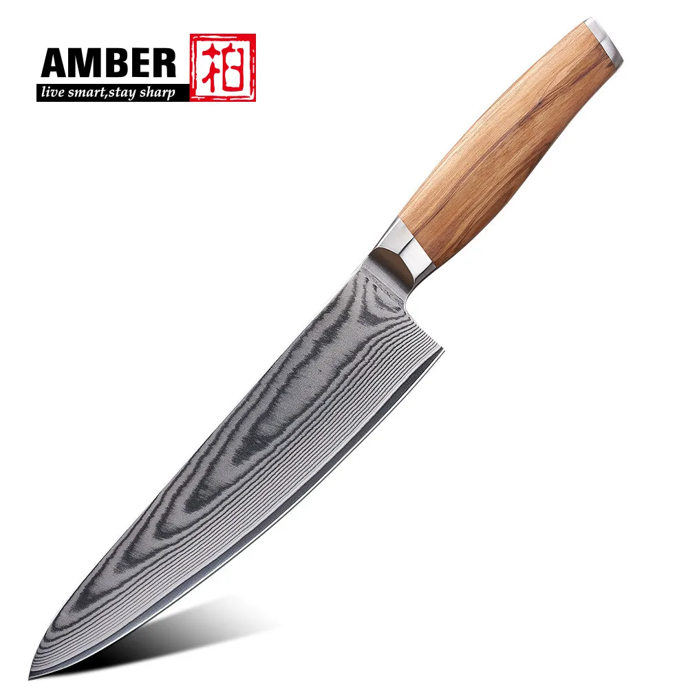Amber Professional 67layers Vg10 Damascus Kitchen Knife Damascus Chef Knife 8 Inch Chef Knife With Olive Wood Handle