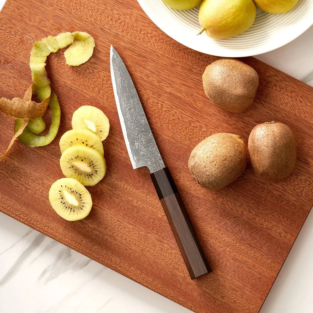 6 Inch Handmade Forged Blade Vg10 Damascus Steel Vegetable Curving Utility Fruit Paring Japanese Kitchen Knife With Wood Handle