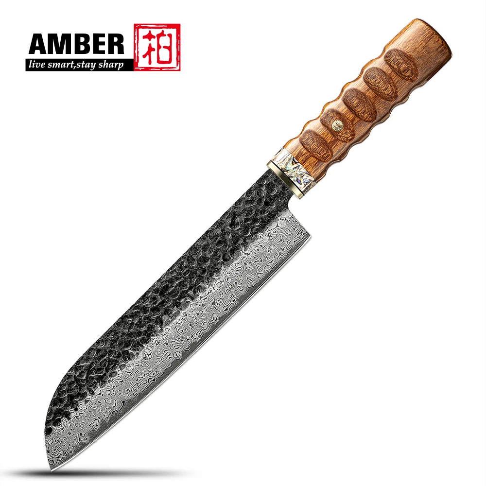 89-layer Damascus Steel 7-inch Santoku Japanese Knife Vg10 Core Brass Abalone Shell Desert Ironwood Handle Kitchen Stainless