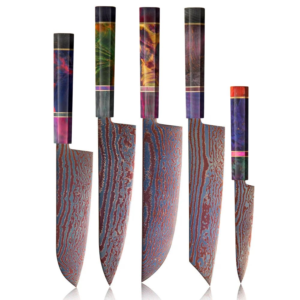 1-5pcs Kitchen Knife Set Luxury 80layers Coreless Damascus Japanese Knife Set Custom Japanese Knives Set With Logo
