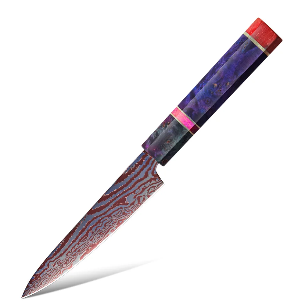 Amber 6inch Japanese Kitchen Knife Paring Peeling Fruit Knife Blue Flame 80layers Damascus Japanese Knife For Fruits