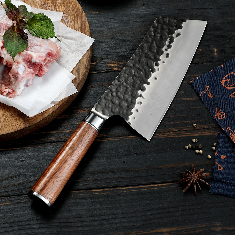 New Arrival High Carbon Steel Hand-forged Fish Knife Meat Cleaver Cutting Kitchen Knife With Wooden Handle