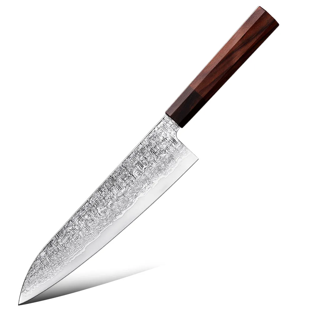 High Quality 9inch Handmade Forged Gyuto Vg10 Damascus Steel Japanese Damascus Chef Knife With Wood Handle