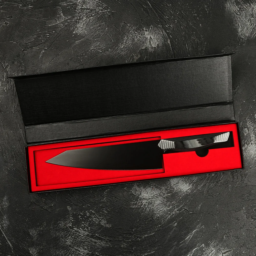 Amber Exclusive Design Black Titanium Coating Blade Kitchen Knives 440c High Carbon Steel Chef Knife Meat Vegetable Cutter Tools