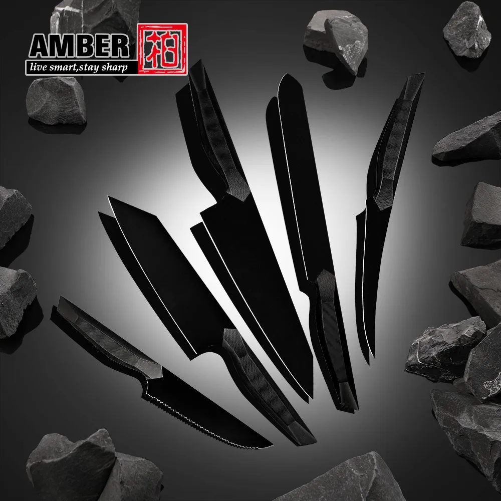 Full Tang G10 Handle Black 440c Titanium Coating Kitchen Chef Bread Bunka Steak Fillet Knife Kitchen Knife Set With Custom Logo