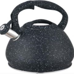 Stainless steel kettle with black and white dots