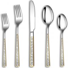 Embossed Gold Silverware Set,18/0 Stainless Steel Flatware Fancy