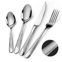 Hammered Silverware Set, Stainless Steel Flatware Set for Home, Kitchen, Restaurant and Hotel, Mirror Polished Cutlery Set