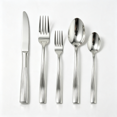 Rounded silver stainless steel tableware set of 5 pieces