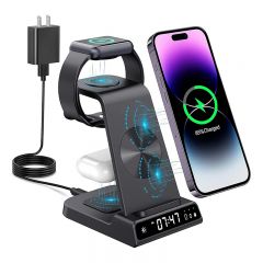 Wireless Charging Station Three in One Watch Charging Stand With Digital Clock Suitable for IWatch SE 6 5 4 3 2 1 AirPods Pro