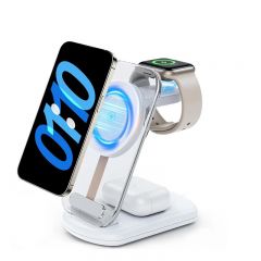 Transparent Magnetic Wireless Charger 3 in 1 15W Fast Charging Station for iPhone 15 Pro Max 14 13 12